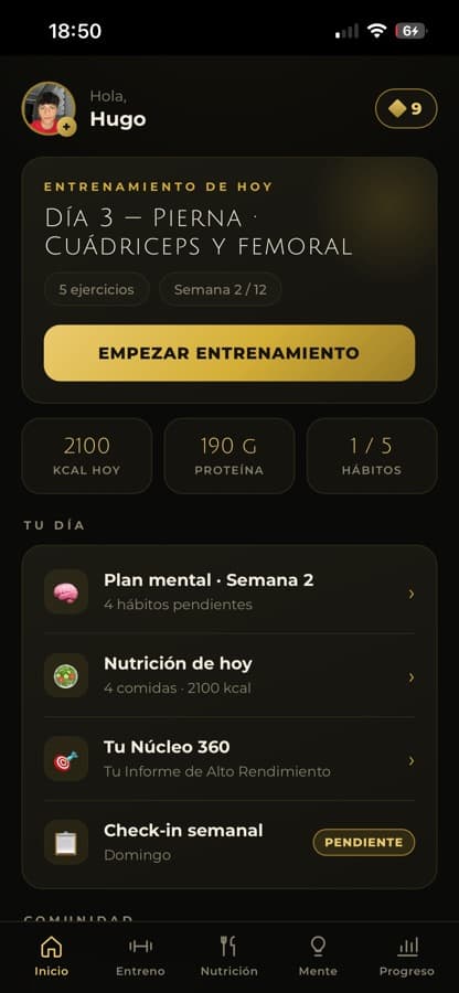 App de Proyecto Núcleo: pantalla de inicio